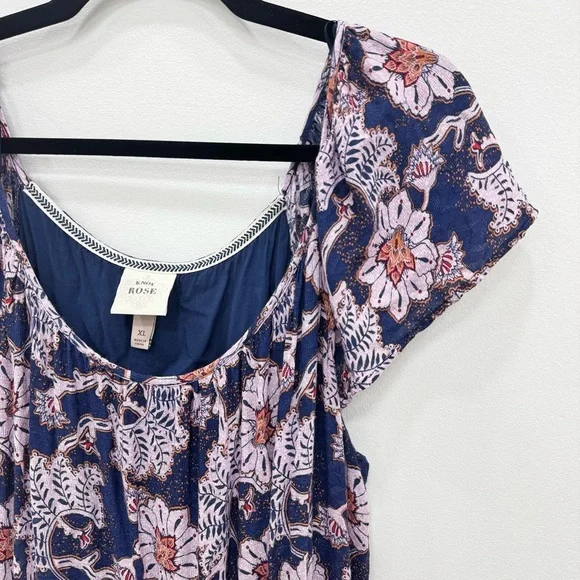 Knox Rose Size XL Lavender Navy Floral Scoop Neck Dress - Picture 6 of 9